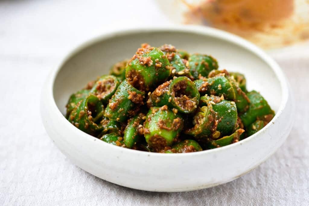 Korean green chili peppers seasoned with doenjang Korean Bapsang