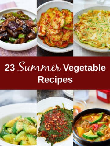 6-photo collage with a banner saying 23 summer vegetable recipes