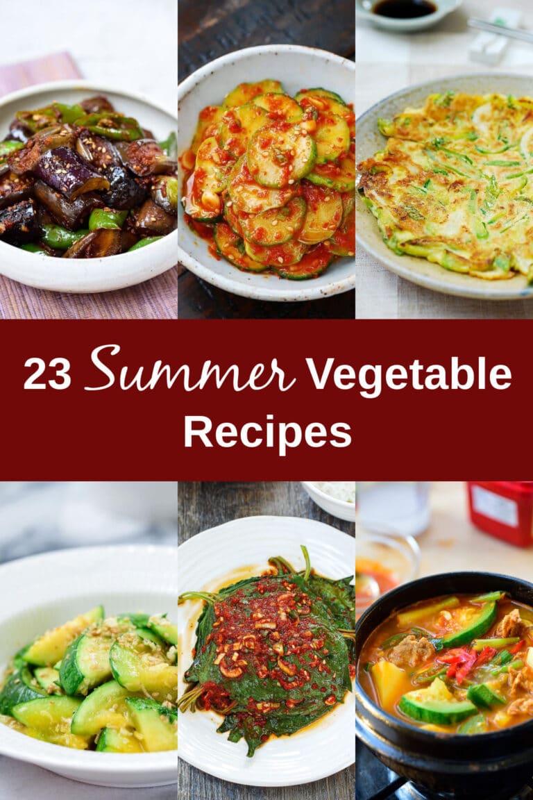 6-photo collage with a banner saying 23 summer vegetable recipes